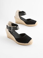 Black Forever Comfort® Leather Espadrille Buckle Wedges - Image 4 of 8