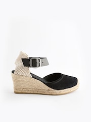 Black Forever Comfort® Leather Espadrille Buckle Wedges - Image 5 of 8