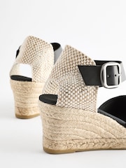 Black Forever Comfort® Leather Espadrille Buckle Wedges - Image 6 of 8