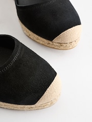 Black Forever Comfort® Leather Espadrille Buckle Wedges - Image 7 of 8