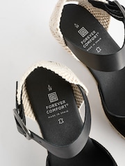 Black Forever Comfort® Leather Espadrille Buckle Wedges - Image 8 of 8