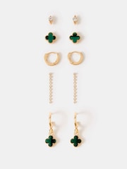 Accessorize Green Clover Stud & Hoop Earrings 5 Pack - Image 1 of 1