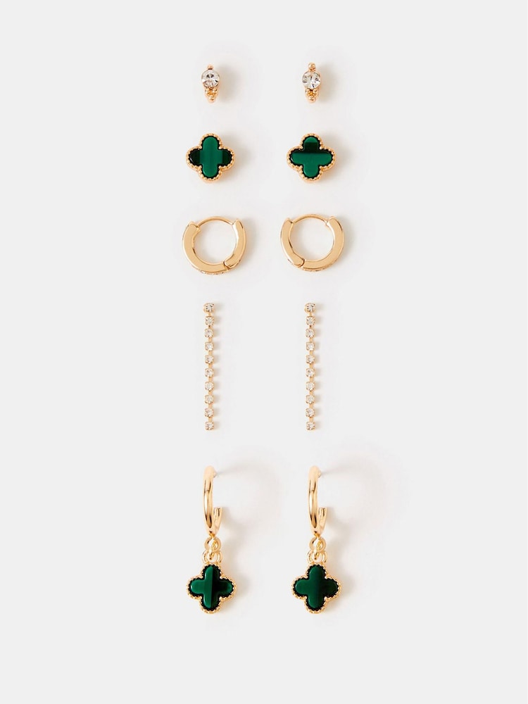 Accessorize Green Clover Stud & Hoop Earrings 5 Pack - Image 1 of 1 Accessorize Green Clover Stud & Hoop Earrings 5 Pack - Image 1 of 1