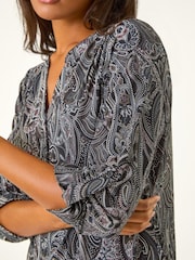 Roman Grey Textured Paisley Print Stretch Blouse - Image 5 of 5