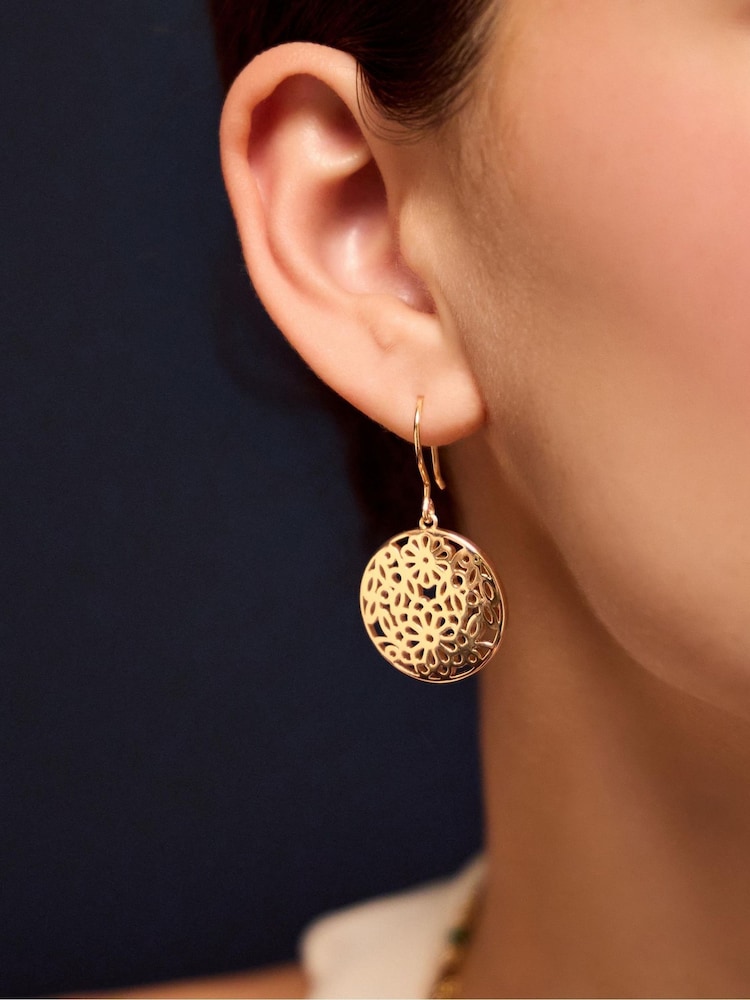 Accessorize Gold Plated 14ct Round Filigree Drop Earrings - Image 1 of 2 Accessorize Gold Plated 14ct Round Filigree Drop Earrings - Image 1 of 2