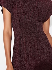 Metallic Red Short Sleeve Sparkle Wide Leg Jumpsuit - Image 3 of 5