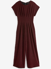 Metallic Red Short Sleeve Sparkle Wide Leg Jumpsuit - Image 4 of 5