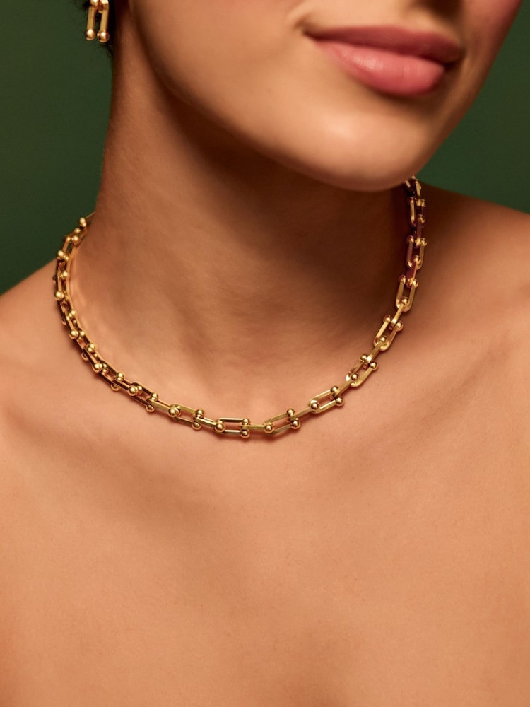 Accessorize Gold Tone Stainless Steel Horseshoe Chain Necklace - Image 1 of 2