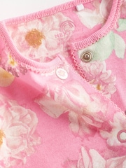 Yellow/Pink Floral 100% Cotton Popper Baby Sleepsuits 3 Pack (0-2yrs) - Image 5 of 8
