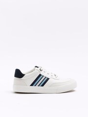 River Island White Chrome Boys Striped Plimsole Trainers - Image 1 of 5
