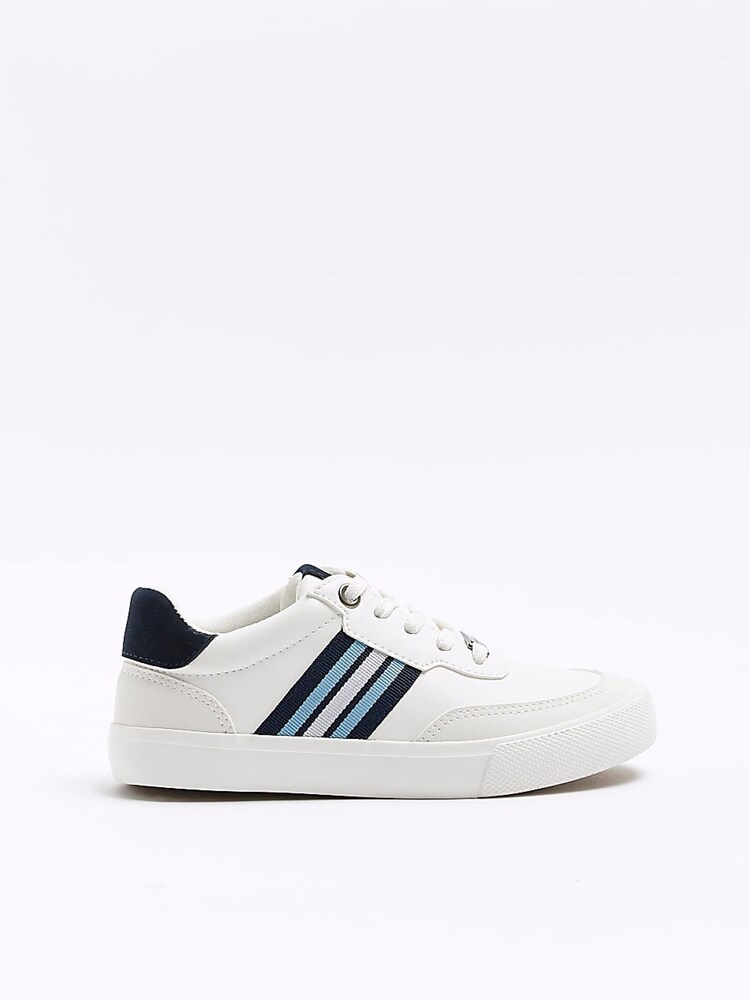 River Island White Chrome Boys Striped Plimsole Trainers - Image 1 of 5
