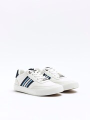 River Island White Chrome Boys Striped Plimsole Trainers - Image 2 of 5