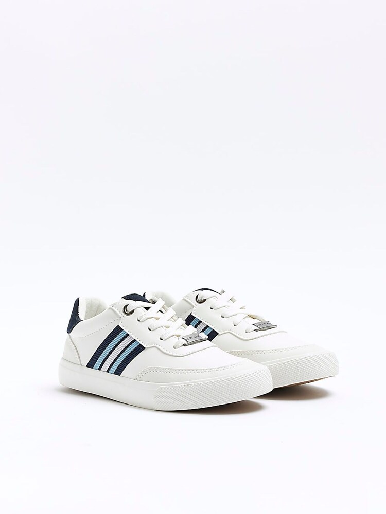River Island White Chrome Boys Striped Plimsole Trainers - Image 2 of 5