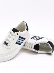 River Island White Chrome Boys Striped Plimsole Trainers - Image 5 of 5