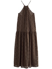 Chocolate Brown Jersey Crochet Maxi Summer Cover-up Dress - Image 7 of 8