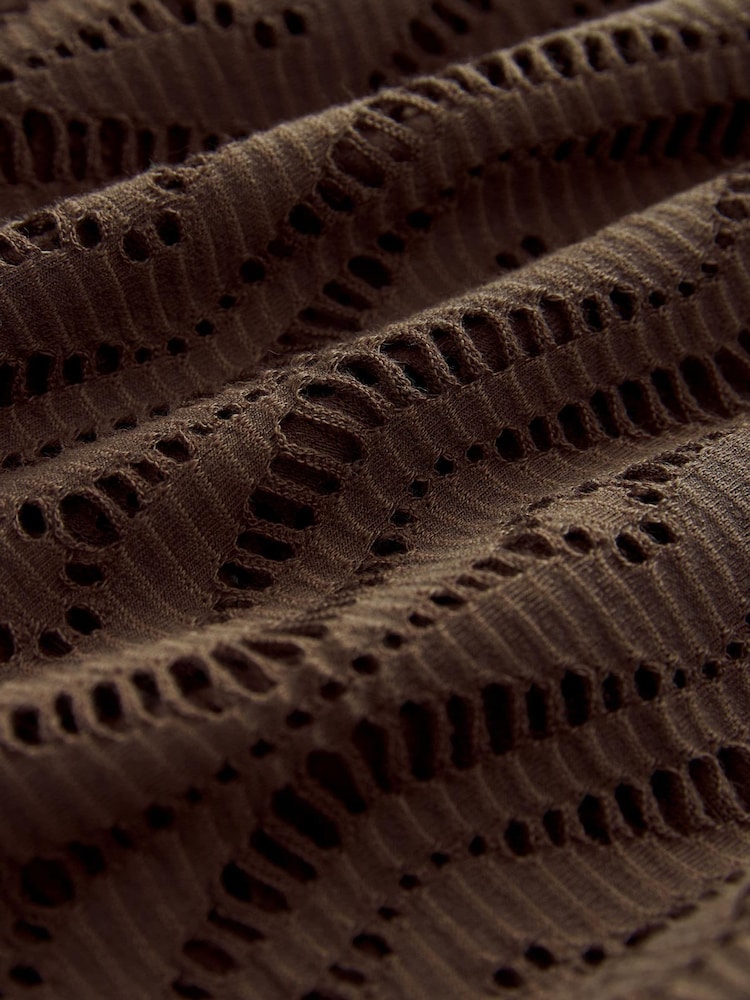 Chocolate Brown Jersey Crochet Maxi Summer Cover-up Dress - Image 8 of 8