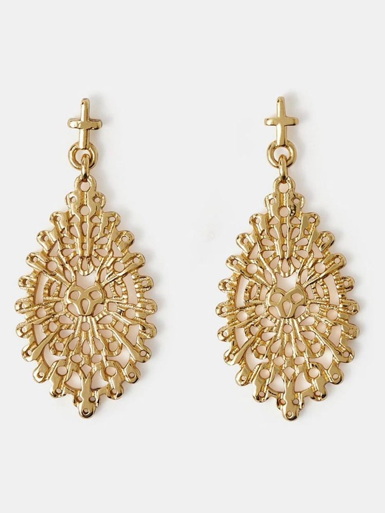 Accessorize Gold Plated 14ct Filigree Teardrop Earrings - Image 2 of 2