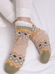 Totes Natural Ladies Fair Isle Slipper Socks - Image 1 of 5