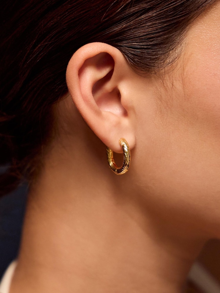 Accessorize Gold Plated 14ct Textured Hoop Earrings - Image 1 of 2