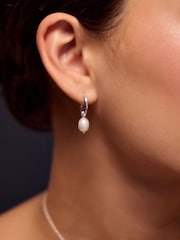 Accessorize Silver Tone Pearl Drop Hoop Earrings - Image 1 of 2
