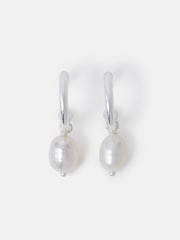 Accessorize Silver Tone Pearl Drop Hoop Earrings - Image 2 of 2
