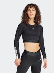 adidas Black Hyperglam Training Crop Long Sleeve Top - Image 1 of 7