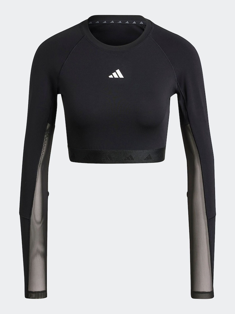 adidas Black Hyperglam Training Crop Long Sleeve Top - Image 7 of 7