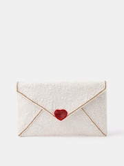 Accessorize Cream Love Letter Sequin Clutch Bag - Image 1 of 2