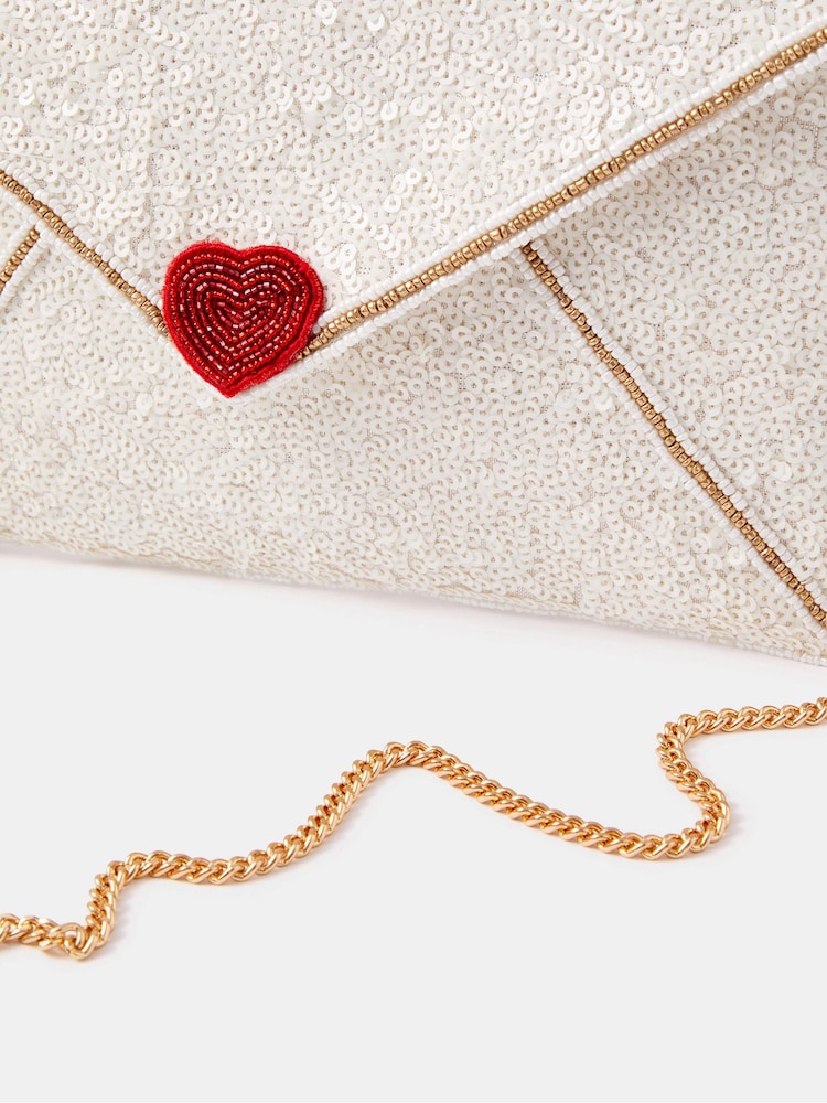 Accessorize Cream Love Letter Sequin Clutch Bag - Image 2 of 2 Accessorize Cream Love Letter Sequin Clutch Bag - Image 2 of 2