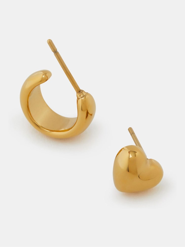 Accessorize Gold Tone Stainless Steel Heart Stud & Hoop Earrings 2 Pack - Image 1 of 2