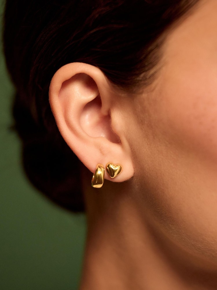 Accessorize Gold Tone Stainless Steel Heart Stud & Hoop Earrings 2 Pack - Image 2 of 2