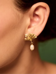 Accessorize Gold Tone Stainless Steel Coral Pearl Drop Earrings - Image 1 of 2