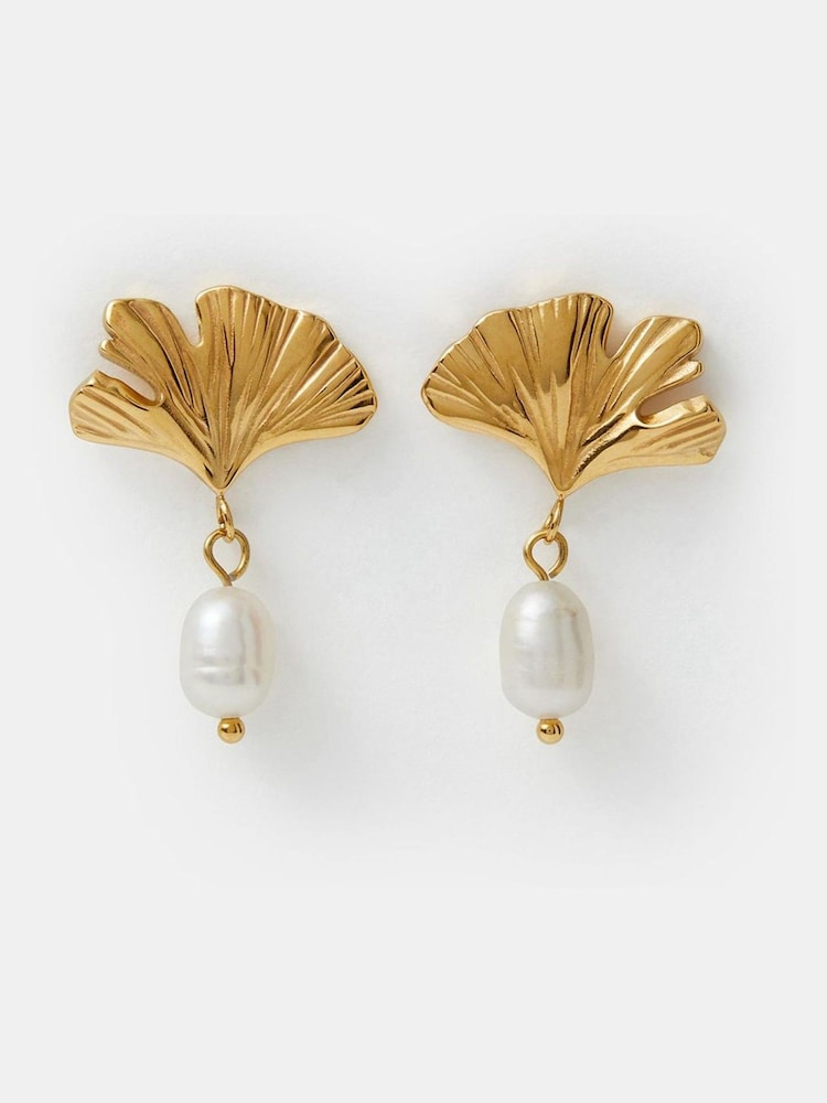 Accessorize Gold Tone Stainless Steel Coral Pearl Drop Earrings - Image 2 of 2