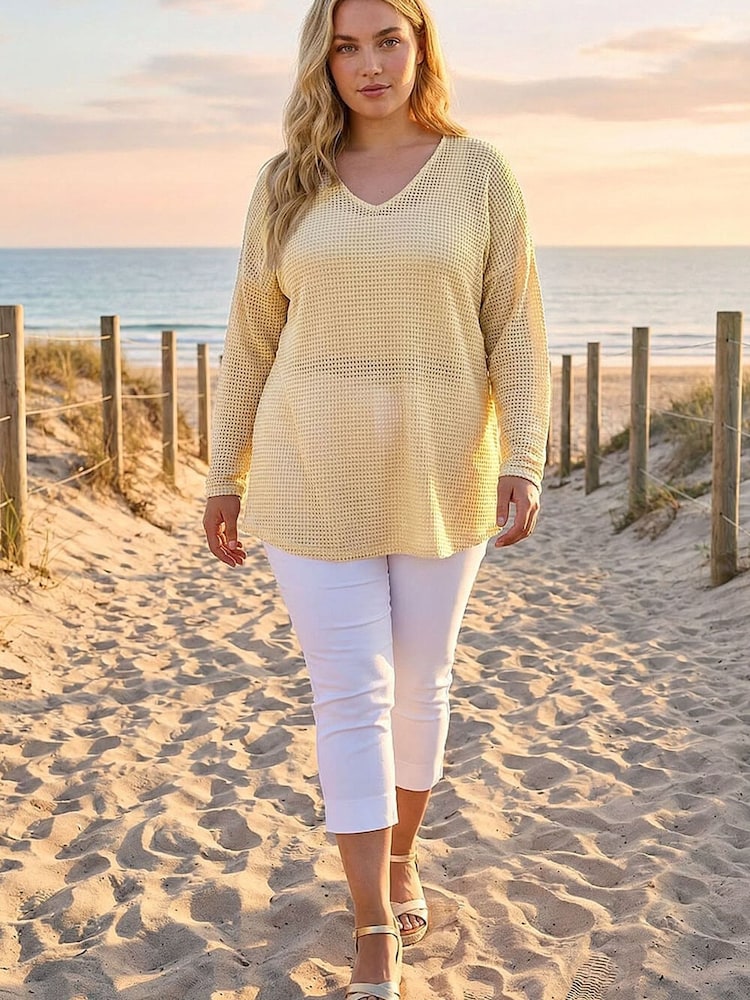 Roman Natural Curve Textured Knit V-Neck Tunic - Image 1 of 4