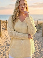 Roman Natural Curve Textured Knit V-Neck Tunic - Image 2 of 4
