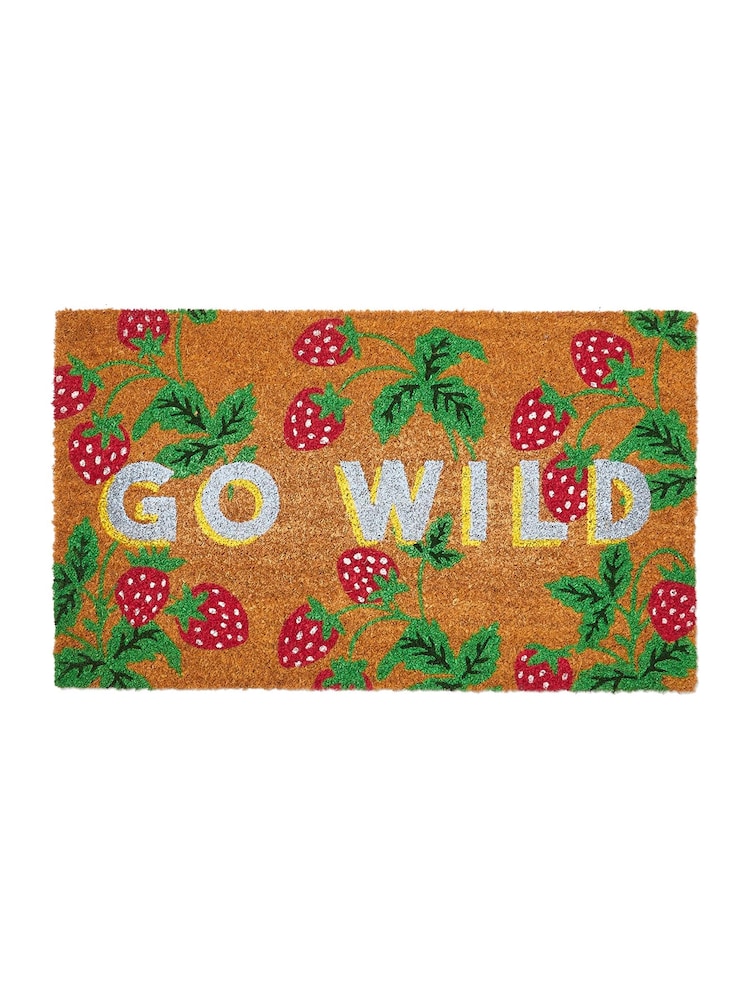 Oliver Bonas Red Go Wild Strawberry Print Doormat - Image 1 of 4
