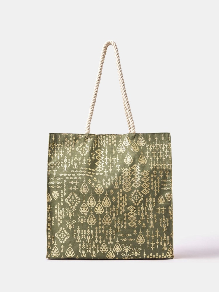 Accessorize Green Foil Print Beach Bag - Image 1 of 2 Accessorize Green Foil Print Beach Bag - Image 1 of 2