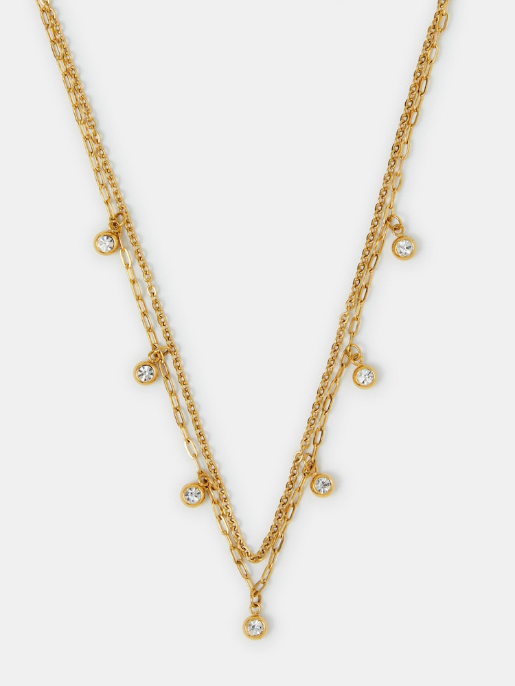 Accessorize Gold Tone Stainless Steel Layered Charm Necklace - Image 2 of 2 Accessorize Gold Tone Stainless Steel Layered Charm Necklace - Image 2 of 2