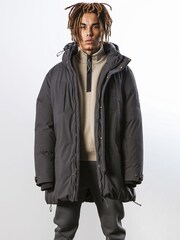 Religion Black Medium Weight Padded Parka with Two Way Zip Closure - Image 1 of 6
