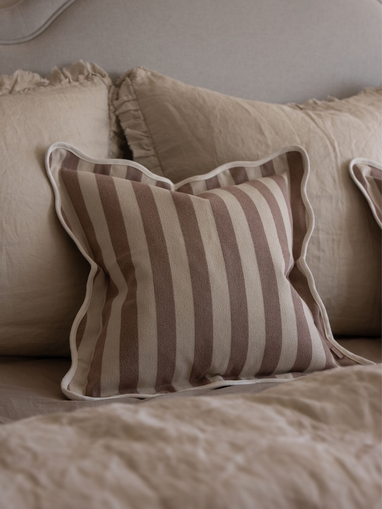 Ellenvale Interiors Dusty Pink Striped Scalloped Edge 45 x 45cm Cushion Cover - Image 1 of 3 Ellenvale Interiors Dusty Pink Striped Scalloped Edge 45 x 45cm Cushion Cover - Image 1 of 3