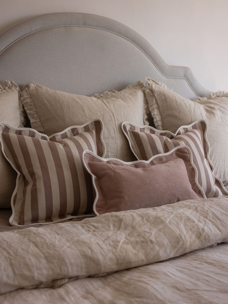 Ellenvale Interiors Dusty Pink Striped Scalloped Edge 45 x 45cm Cushion Cover - Image 3 of 3 Ellenvale Interiors Dusty Pink Striped Scalloped Edge 45 x 45cm Cushion Cover - Image 3 of 3