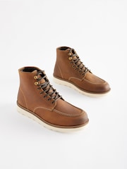Brown Leather Apron Mid Boots - Image 1 of 6