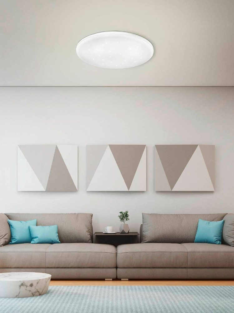 Eglo White Frania 33cm Metal And Plastic With Crystal Effe Flush Ceiling Light - Image 1 of 3