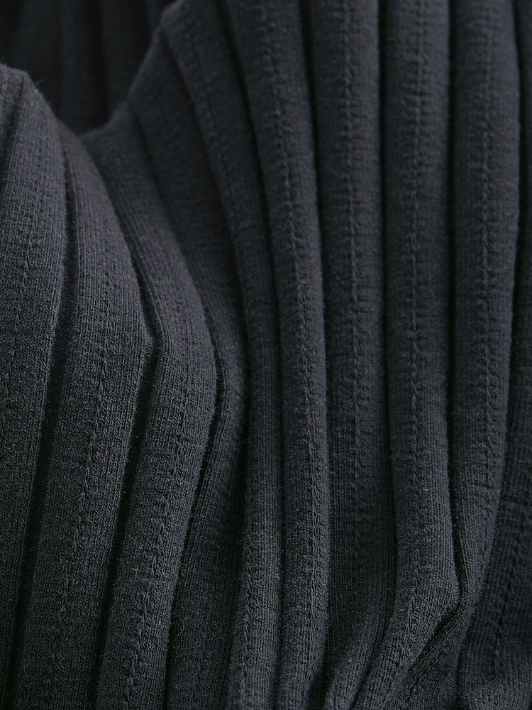 Navy Blue Long Sleeve Rib Midi Dress - Image 5 of 5
