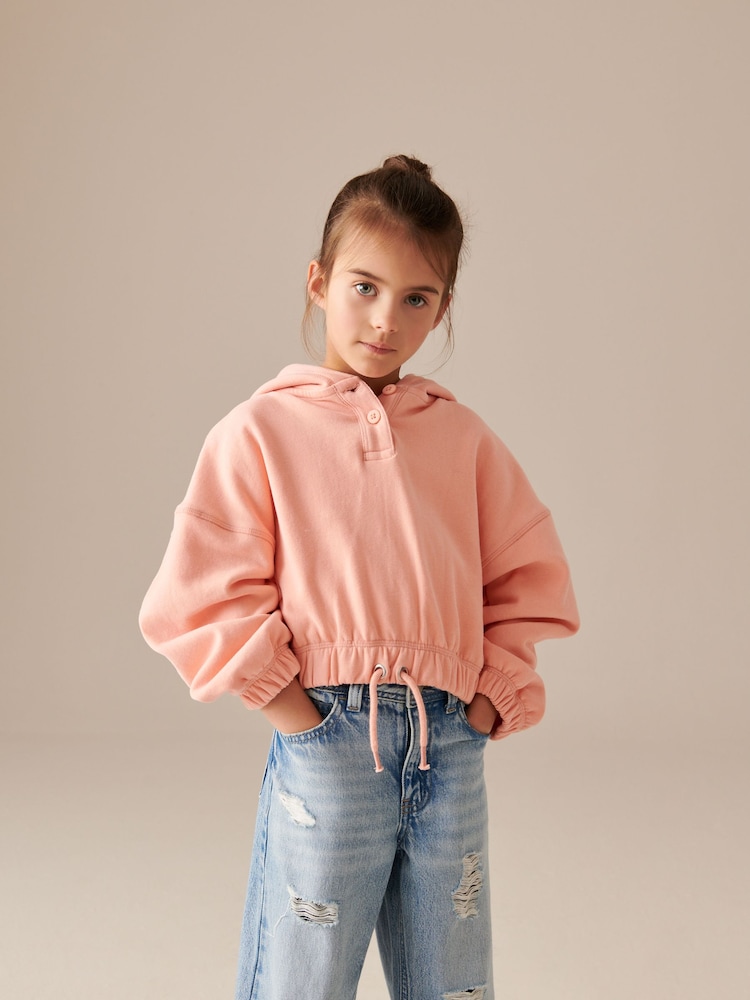 Peach Pink Cropped Hoodie (3-16yrs) - Image 1 of 8