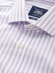 Fioletowy - Savile Row Company Classic Fit Striped Cotton Poplin Single Cuff Formal Shirt - Obraz 3 z 3