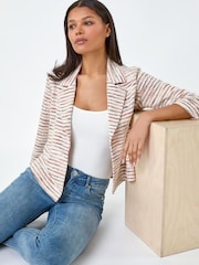 Roman Orange Stripe Print Textured Cotton Blend Jacket - Image 1 of 5