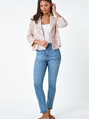 Roman Orange Stripe Print Textured Cotton Blend Jacket - Image 2 of 5