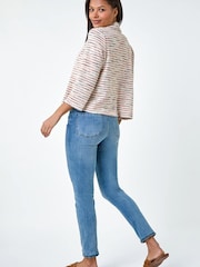 Roman Orange Stripe Print Textured Cotton Blend Jacket - Image 3 of 5