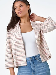 Roman Orange Stripe Print Textured Cotton Blend Jacket - Image 4 of 5